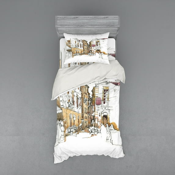 Ambesonne Modern Bedding Set 3 Pcs, Sketchy Street Art View, Twin XL, Multicolor