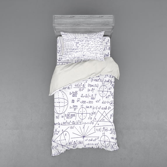 Ambesonne Modern Bedding Set 3 Pcs, Student Geometry, Twin XL, Dark Purple and White