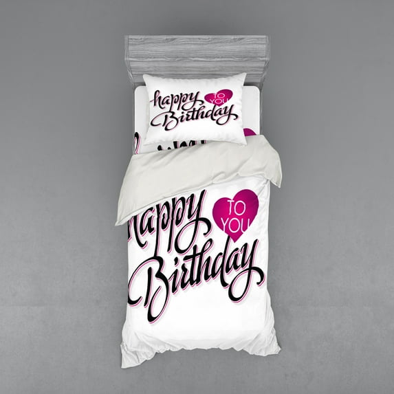 Ambesonne Modern Bedding Set 3 Pcs, Typo Message, Twin, Fuchsia Black White