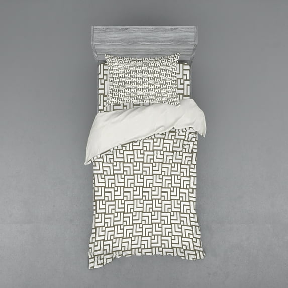 Ambesonne Modern Bedding Set 3 Pcs, Vintage Maze Lines, Twin XL, Sage Green and White