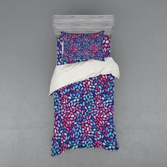 Ambesonne Modern Bedding Set 3 Pcs, Watercolor Sketch Mosaic, Twin, Blue Pale Blue and Pink