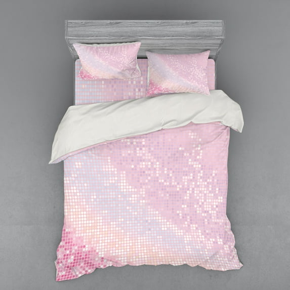Ambesonne Modern Bedding Set 4 Pcs, Abstract Disco Ball Pattern, Queen, Pale Pink Pale Pink