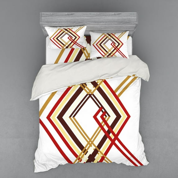 Ambesonne Modern Bedding Set 4 Pcs, Diamond Like Border Line, Queen, Caramel Brown