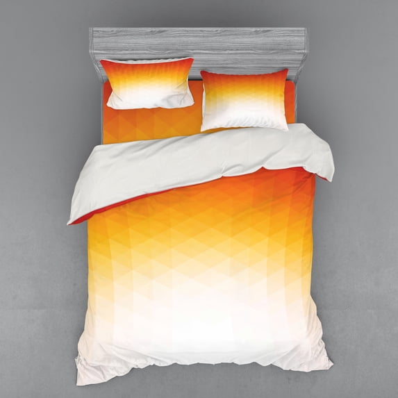 Ambesonne Modern Bedding Set 4 Pcs, Digital Retro Triangle, Queen, Orange Yellow Cream