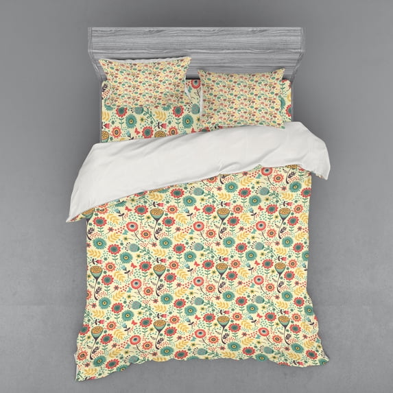 Ambesonne Modern Bedding Set 4 Pcs, Flower Bouquet Botany, Queen, Multicolor