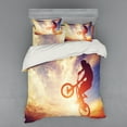 thumbnail image 1 of Ambesonne Modern Bedding Set 4 Pcs, Man on Bike Sun, Queen, Multicolor, 1 of 3