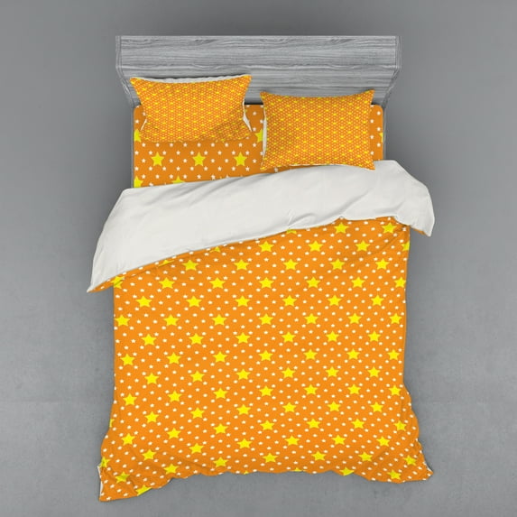 Ambesonne Modern Bedding Set 4 Pcs, Night Sky Stars Pattern, Queen, Yellow Orange