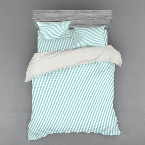 Ambesonne Modern Bedding Set 4 Pcs, Soft Skewed Bold Lines, Queen, Pale Blue White
