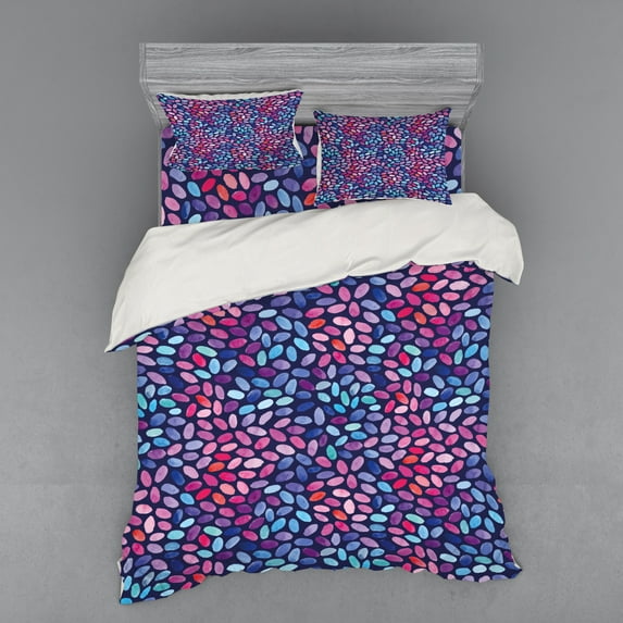 Ambesonne Modern Bedding Set 4 Pcs, Watercolor Sketch Mosaic, Queen, Blue Pale Blue and Pink