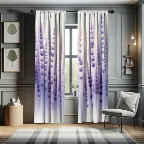 Ambesonne Modern Blue Violet Ivory Floral Light Filtering Curtains, 28 x 63 in (2 Panels)