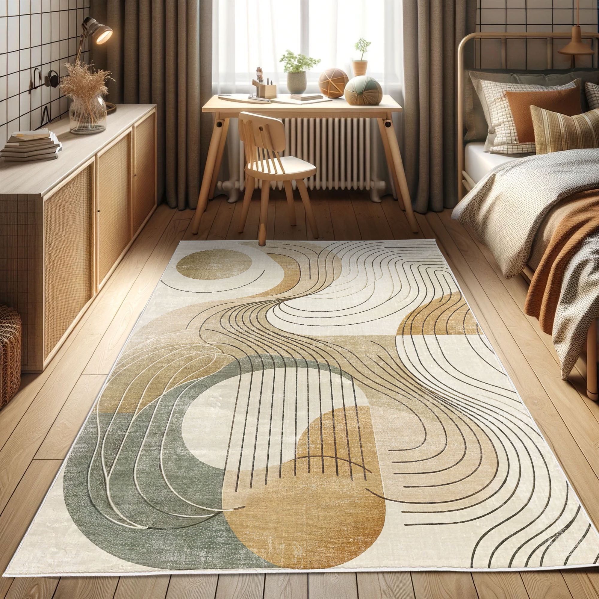 Gray Abstract Synthetic Easy Care Rectangular Area Rug 2' 3" x 3' 9"