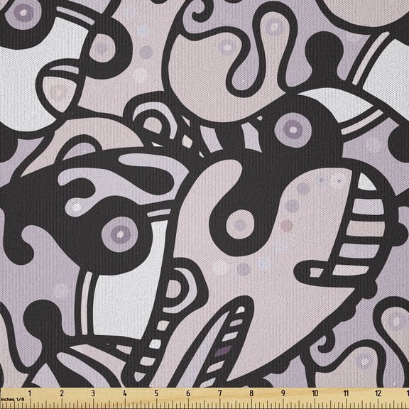 Ambesonne Modern Boho Fabric by the Yard Microfiber, Street Art Painting, 1 Yard, Black Blush and White