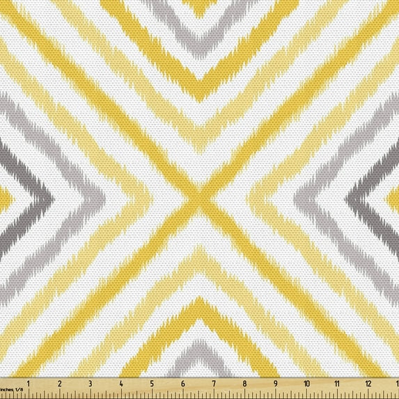 Ambesonne Modern Boho Fabric by the Yard Upholstery, Colorful Stripes Pastel, 3 Yards, Orange Pastel Yellow Grey