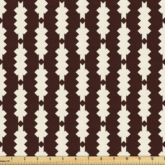 Ambesonne Modern Boho Fabric by the Yard Upholstery, Ethnic Tribal Pattern, 10 Yards, Seal Brown Eggshell