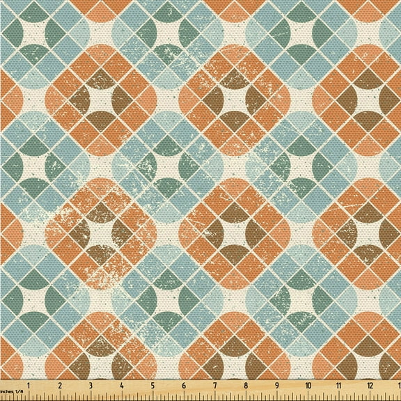 Ambesonne Modern Boho Fabric by the Yard Upholstery, Mid Century Flowers Art, 1 Yard, Burnt Sienna Cadet Blue