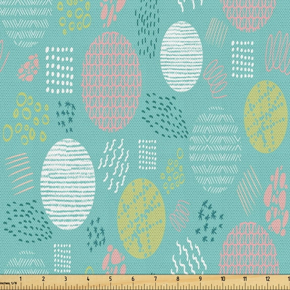 Ambesonne Modern Boho Fabric by the Yard Upholstery, Stripes Dashed Lines, 3 Yards, Seafoam Mustard Rose