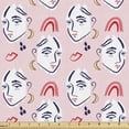 thumbnail image 1 of Ambesonne Modern Boho Fabric by the Yard Upholstery, Woman Face Design Lips, 1 Yard, Rose Red White, 1 of 5