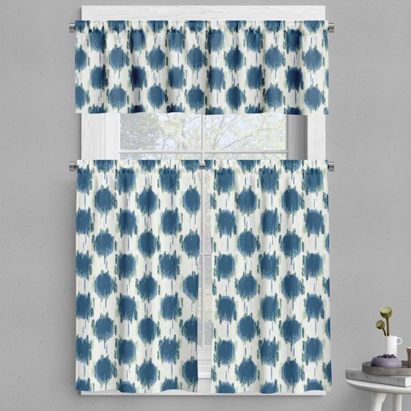 Ambesonne Modern Boho Valance & Curtain, Circles with Glitches, 55"x24", Coconut and Dark Sky Blue