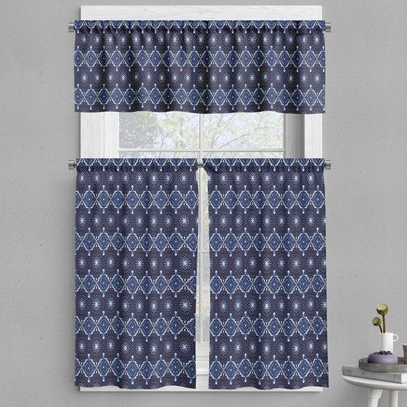 Ambesonne Modern Boho Valance & Curtain, Oriental Pattern Design, 55"x30", Navy Blue Dark Grey Black