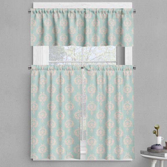 Ambesonne Modern Boho Valance & Curtain, Repeated Floral Design, 55"x45", Pale Seafoam and Pale Peach