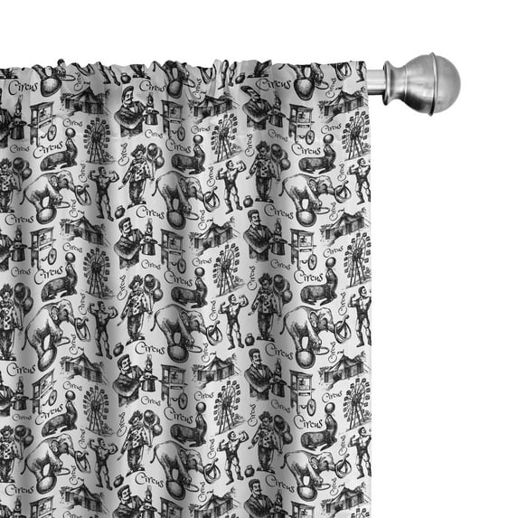 Ambesonne Modern Curtains, Circus Magician Theme, Pair of 28"x63", Black and White