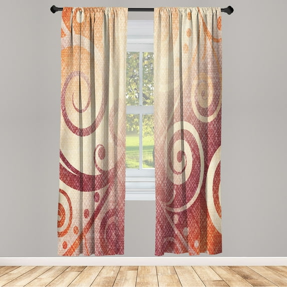 Ambesonne Modern Curtains, Floral Swirls Leaves Print, Pair of 28"x63", Marşgold Beige
