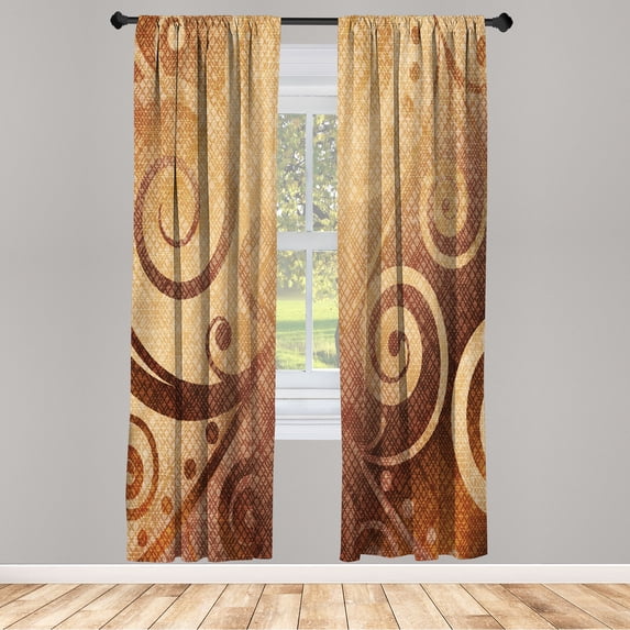 Ambesonne Modern Curtains, Floral Swirls Leaves Print, Pair of 28"x63", Pale Cinnamon