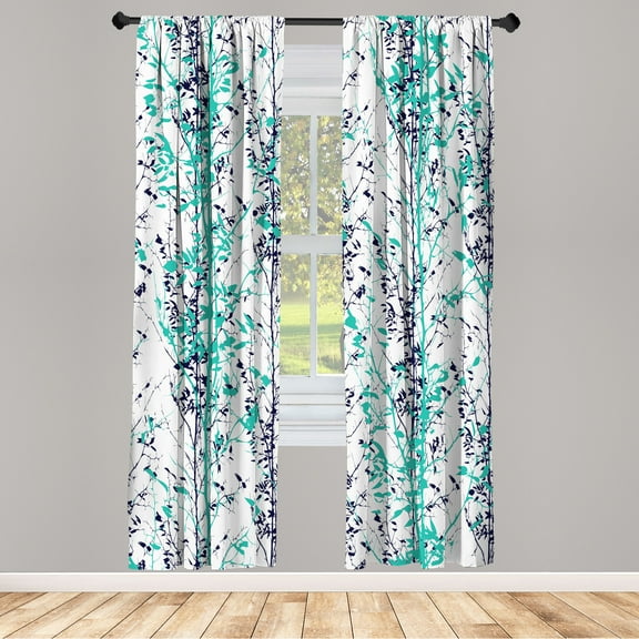 Ambesonne Modern Curtains, Forest Illustration Tree Art, Pair of 28"x63", Turquoise White