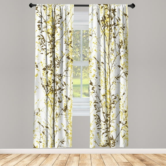 Ambesonne Modern Curtains, Forest Illustration Tree Art, Pair of 28"x63", Yellow Taupe