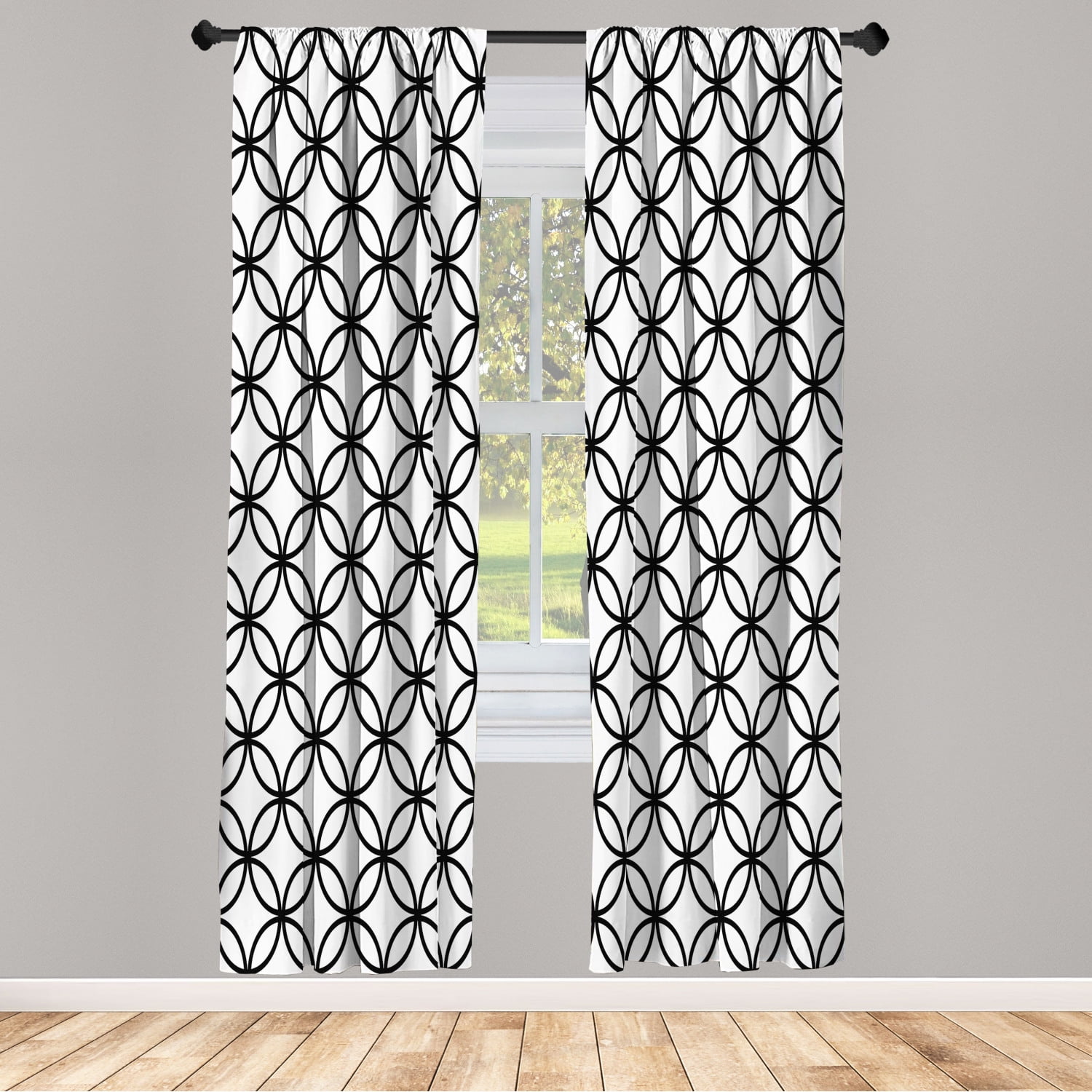 Black and White Geometric Pattern Room-Darkening Curtain Panels, 28" x 84"