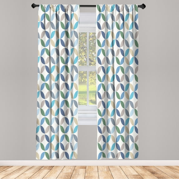 Ambesonne Modern Curtains, Oval Point Stripes, Pair of 28"x63", Pale Blue Green
