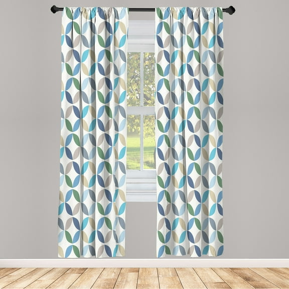 Ambesonne Modern Curtains, Oval Point Stripes, Pair of 28"x84", Pale Blue Green
