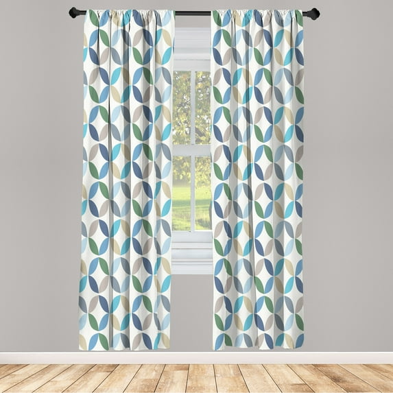 Ambesonne Modern Curtains, Oval Point Stripes, Pair of 28"x95", Pale Blue Green
