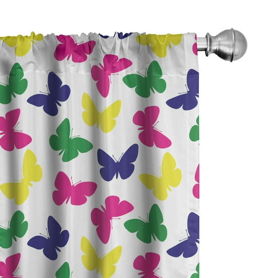 Ambesonne Modern Curtains, Romantic Butterfly, Pair of 28"x95", Dark Blue Yellow