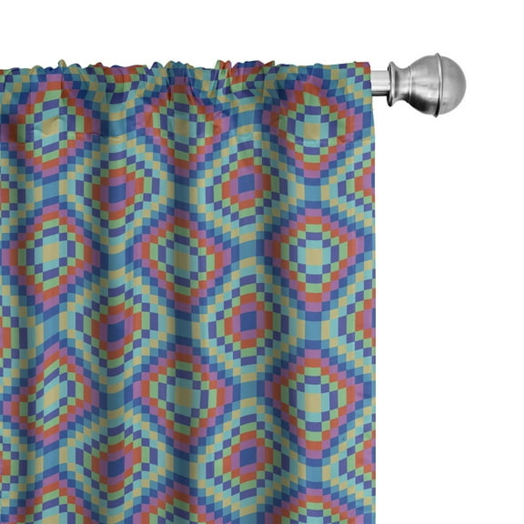 Ambesonne Modern Curtains, Squares Multicolored Plot, Pair of 28"x95", Peacock Green and Royal Blue