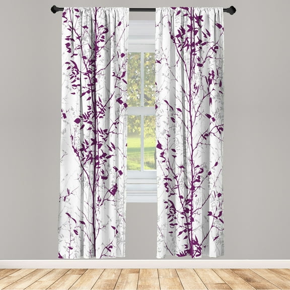 Ambesonne Modern Curtains, Trees of Forest Illustration, Pair of 28"x63", Purple Pearl