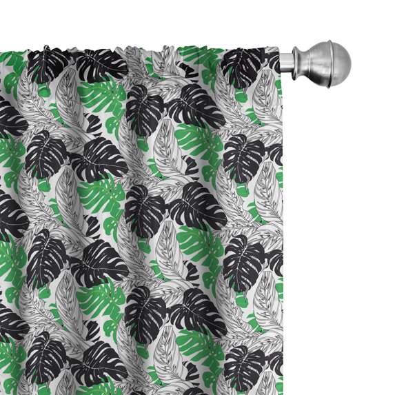 Ambesonne Modern Curtains, Vintage Jungle Leaves Art, Pair of 28"x95", Green and Charcoal Grey