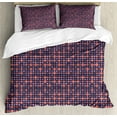 thumbnail image 1 of Ambesonne Modern Duvet Cover Set, Abstract Honeycomb Check, 2-Calking, Dark Indigo Salmon and Pink, 1 of 7