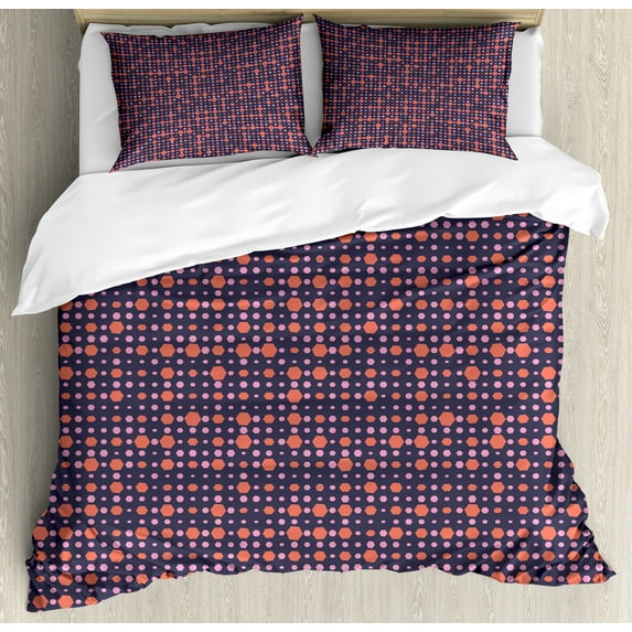 Ambesonne Modern Duvet Cover Set, Abstract Honeycomb Check, 2-Calking, Dark Indigo Salmon and Pink