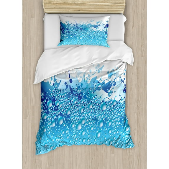 Ambesonne Modern Duvet Cover Set, Bubbles Splashes Drops, Twin, Dark Blue Sky Blue