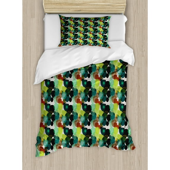 Ambesonne Modern Duvet Cover Set, Colorful Round Blots Signs, Twin, Pale Tan and Multicolor