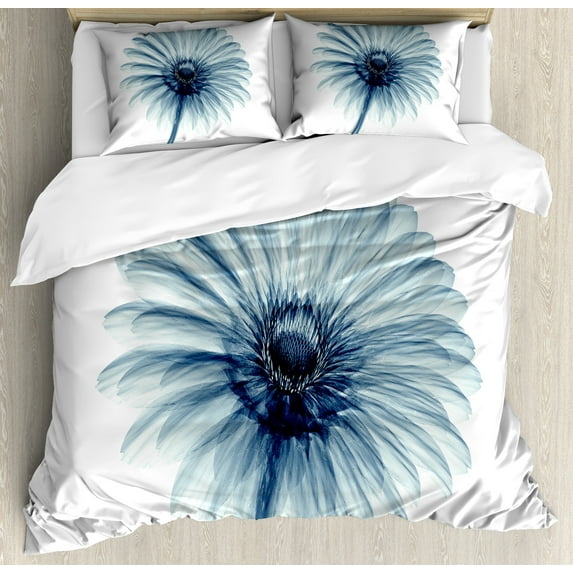 Ambesonne Modern Duvet Cover Set, Daisies Flowers Plants, 2-Calking, Teal White
