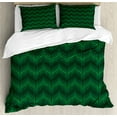 thumbnail image 1 of Ambesonne Modern Duvet Cover Set, Greenish Curved Stripes Art, 2-Calking, Green and Black, 1 of 7