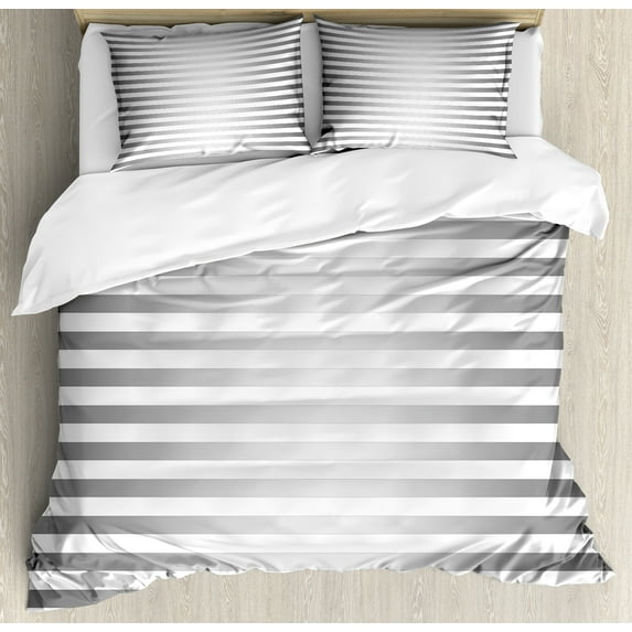 Ambesonne Modern Duvet Cover Set, Horizontal Zebra Stripe, 2-Calking, Grey White