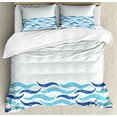 thumbnail image 1 of Ambesonne Modern Duvet Cover Set, Ocean Life Sea Waves, 2-Calking, Turquoise Navy Blue, 1 of 6