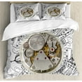 thumbnail image 1 of Ambesonne Modern Duvet Cover Sets, Alarm Clock with Clouds, 2-Queen, Pale Grey, 1 of 7