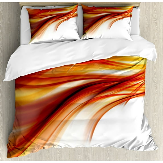 Ambesonne Modern Duvet Cover Sets, Blurred Smock Art Rays, 2-King, Orange Red