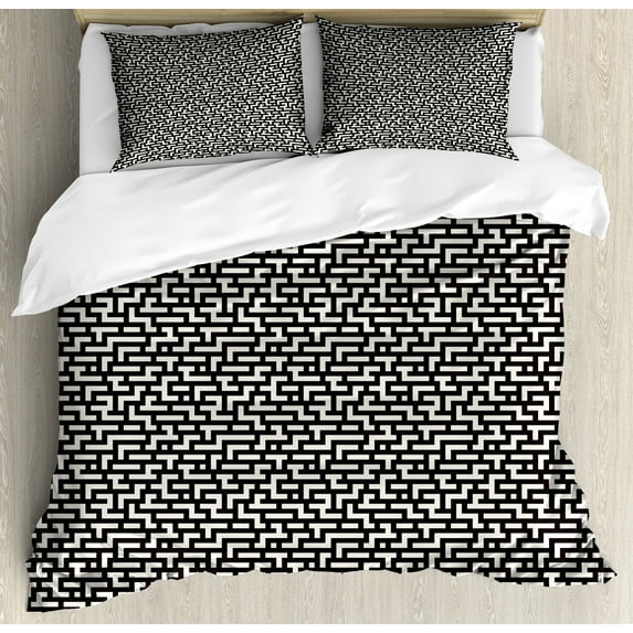 Ambesonne Modern Duvet Cover Sets, Contemporary Maze Pattern, 2-King, Charcoal Grey and Eggshell