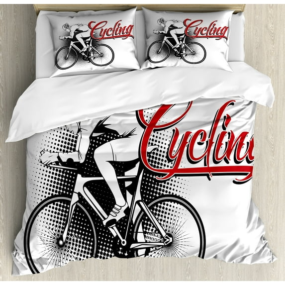 Ambesonne Modern Duvet Cover Sets, Cycling Man Sport Bike, 2-Queen, Black White Red