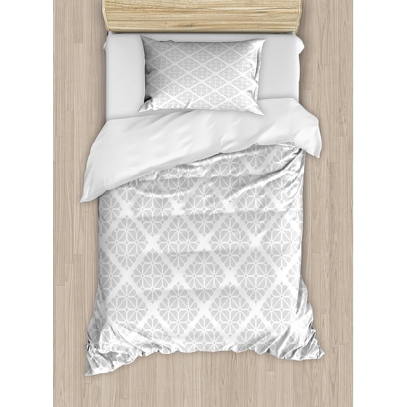 Ambesonne Modern Duvet Cover Sets, Diagonal Arrangement Square, 2-Twin, White Pearl